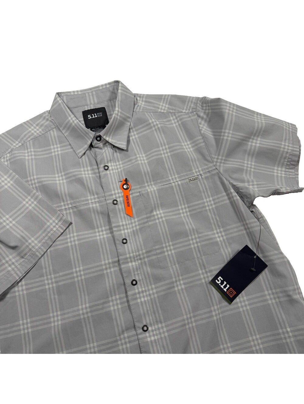 5.11 Tactical Men’s Rapid Entry Short Sleeve Plaid Shirt Gray Small NWT